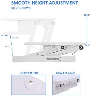 Rocelco 37.5" Deluxe Height Adjustable Standing Desk Converter - Quick Sit Stand Up Dual Monitor Riser - Gas Spring Assist Computer Workstation - Large Retractable Keyboard Tray - White (R DADRW)