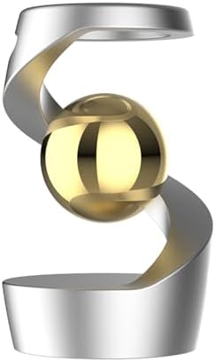 Kinetic Desk Toy, Levitating Spinning Gyroscope, Silent Metal Fidget Spinner, Aluminum Alloy Stress Relief Desktop Ornament, Office Executive Decor Gift for Adults ADHD Anxiety (Silver-Gold Ball)
