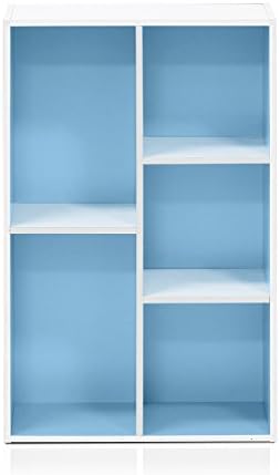 Furinno LUDER Book Shelf, 5-Cube Bookshelf, Reversible Bookcase, 9.4 x 19.5 x 31.5, Easy Assembly, for Living Room, Bedroom, Home Office, White/Light Blue