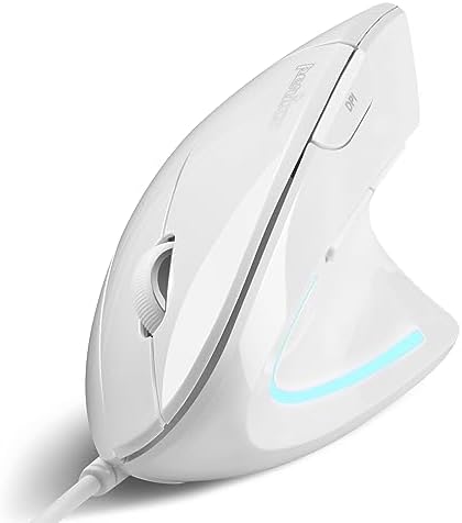 Perixx PERIMICE-513W Wired Ergonomic USB Mouse - 6 Buttons with 1000/1600 DPI - Vertical Right-Handed Design - White