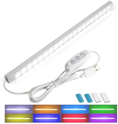 RGB Light Bar with Color Memory & Dimmable Brightness for Monitor/Desk, Under Cabinet Lights with 8 Colors & Dynamic Modes, Magnetic Installation for Kitchen, Room, Shelf, USB Powered