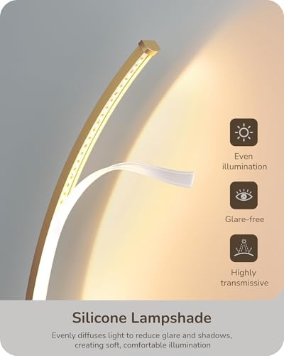 EDISHINE Curved LED Table Lamps for Living Room, Modern Bedside Lamp, Gold