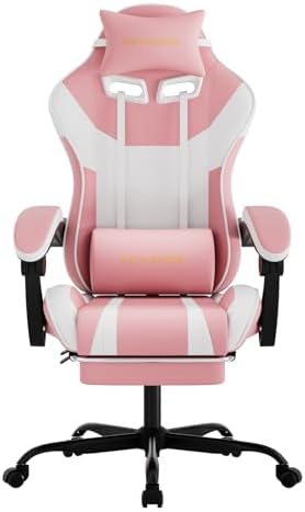 Ergonomic Gaming Chair,A Versatile 3-in-1 Video Game Chair for Work, Study, and Gaming,Features an Adjustable Backrest, Footrest, and Linked Armrests Office Chair for Adults,Pinkwhite