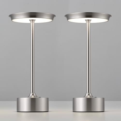 PUSU Rechargeable Table Lamps Set of 2, Nickel Cordless Portable Desk Lamp