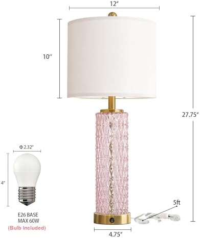 Oneach 27.75" Pink Table Lamps Set of 2 with Glass Nightlight for Bedside
