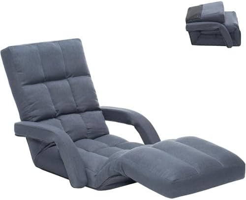 Adjustable Floor Gaming Chair with Footrest, 14-Position Backrest