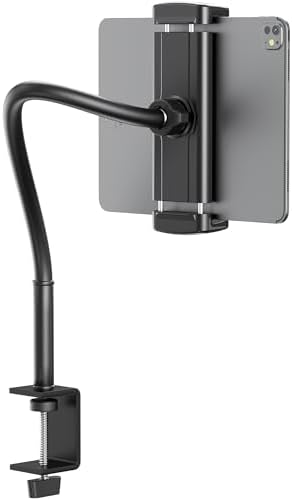 Tablet Stand for Desk, Gooseneck iPad Holder Clamp Mount, 360° Adjustable