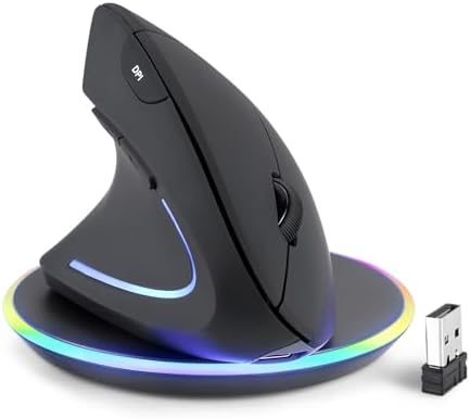 Perixx PERIMICE-713LRX - Left Handed Cordless Rechargeable Vertical Mouse - Duo Wired and Wireless Charging Feature - Charger Included - Black