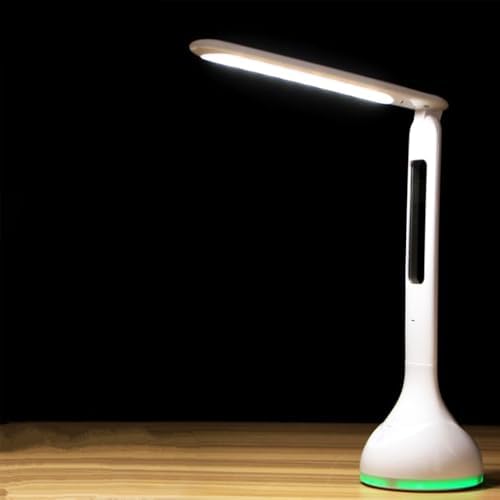 IHAO 7-Color Gradient Ambient Desk Lamp with LED Display Eye-Caring LED Table Lamp with Calendar, Temperature Display, Multi-Angle Adjustable Modern Office Lamp for Home & Office T19A White