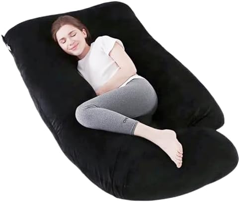 ALLOPERA Pregnancy Pillow, Full Body Maternity Pillow 57 inch, with Removable Washable Cover - Sleep Support for Legs, Back, Neck, Shoulder, HIPS, Belly for Pregnent Women, Velvet (Coal-Black)