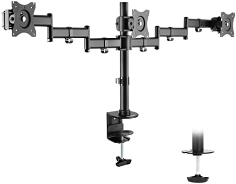 Mount-It! Triple Monitor Mount 3 Screen Desk Stand for LCD Computer Monitors for 19 20 22 23 24 27 Inch Monitors VESA 75 and 100 Compatible Full Motion, 54 lbs Capacity (MI-1753),Black