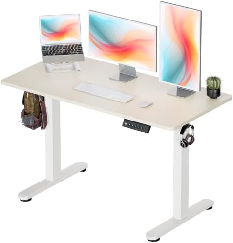 Okin Standing Desk Electric Adjustable Computer Whole Piece Stand up Desk Office Gaming Home Office Memory Desks 48x24 inches Cream Brown