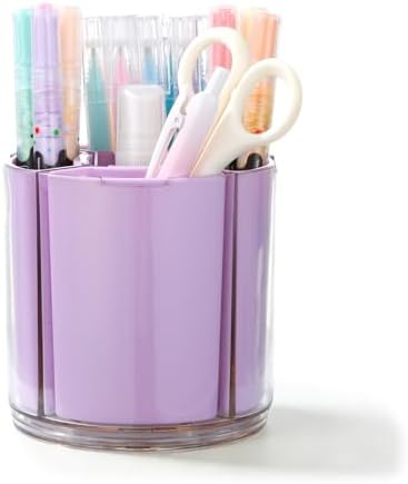 Comix 360° Rotating Pen Holder for Desk, Purple Pencil Holder with 5 Slots