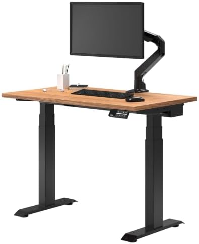 Desky Dual Mini Sit Stand Desk Prime Oak 40" Grommets Matte Black