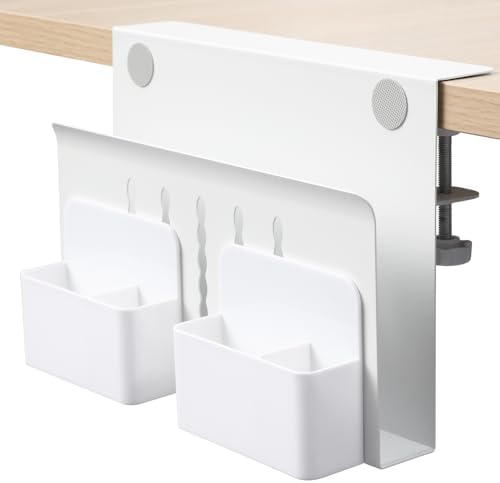 MAXECHO Desk Side Storage, Under Desk Laptop Mount, Table Side Hanging File Organizer, No Drill Clamp On Cable Management Tray, Laptop Holder with Magnetic Pen Holder for Office and Home, Load 22 Lbs