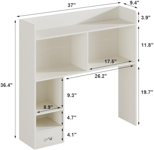 ChooChoo Desktop Bookshelf, 36.4" DormDesk Hutch with 5 Shelves