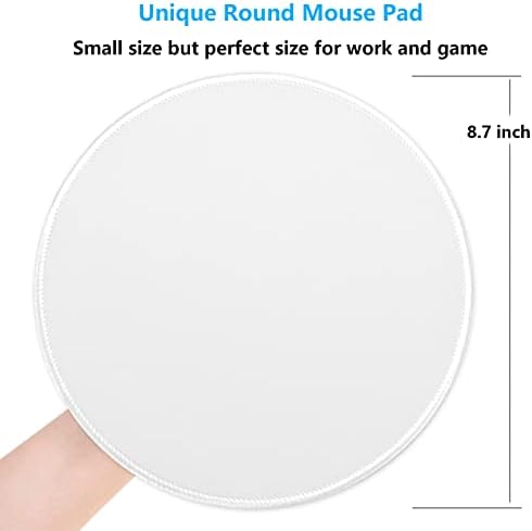 Dapesuom Round Mouse Pad, 8.7 x 8.7 Inch Premium-Textured Washable Non-Slip Rubber Base Cute Small Mouse Mat with Stitched Edge for Men Women Wireless Computer Laptop Gaming Desk Accessories, White