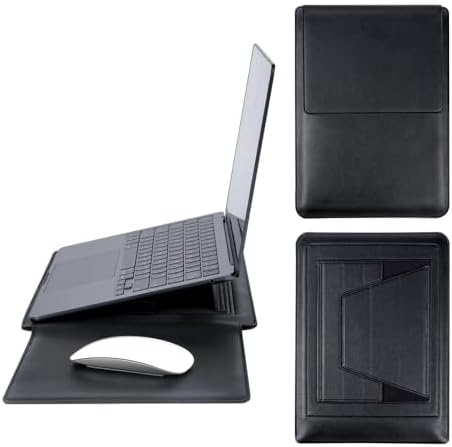 IMMOENUC - Laptop Sleeve Case with Stand for MacBook Pro 16 A3186/A3403/A2991/A2780/A2485/A2141 M4 M3 M2 M1 Pro/Max 2024/2023 MacBook Air 15 A3241/A3114/A2941 16 inch PU Slim Bag with Mouse Pad（Black）