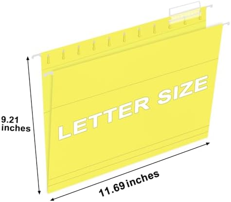 HERKKA Hanging File Folders, 30 Pack Reinforced Letter Size Hanging Folders, Designed for Bulky Files, Filing Cabinet, 1/5-Cut Adjustable Tabs (Yellow)
