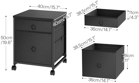 HOOBRO File Cabinet, 2-Drawer Vertical Mobile Office Cabinet, Rolling Printer Stand, for A4/Letter Size Files, Nonwovens Drawer, for Home Office, Black BB21WJ01