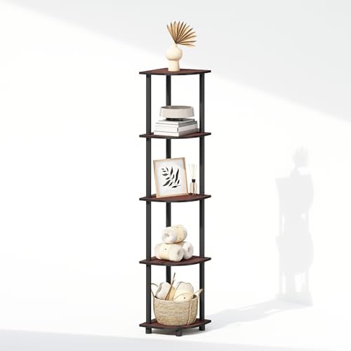 Furinno Turn-N-Tube Storage Shelves, 5-Tier Book Shelf, Corner Shelf, Toolless Open Shelves, for Organization and Storage, Living Room, Home Office, Hallway, Bedroom, Dark Cherry