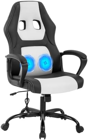 BestOffice Gaming Chair with Massage, Ergonomic Office Desk Chair, Adjustable Lumbar Support & Headrest,Computer Task Chair, 360° Swivel for Adults (White)