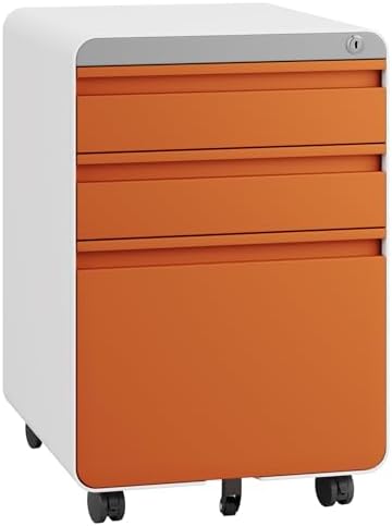 Dripex 3 Drawer Metal Rolling File Cabinet Under Desk Filing Cabinet Orange