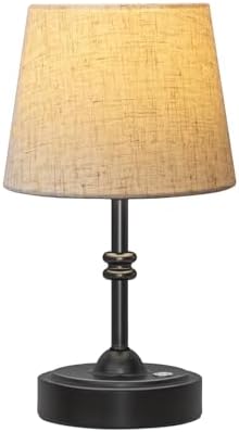 ONEWISH Small Cordless Lamp, Battery Operated Table lamp Dimmable, 4000mAh Rechargeable, Touch Bedside Lamp with Beige Linen Shade, 2700K Bulb Included, for Dining, Patio, Bathroom(Black)