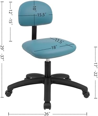 FSS Series Square seat Low (17"-22") seat Height Chair. Vinyl-for Office, Garage, Desk, Shop, Computer, Doctor, Medical, Easy to Clean! No Footring (Aqua, Low, _Standard Casters)