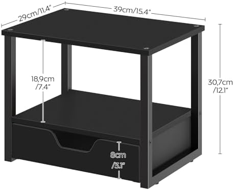 YATINEY Desktop Printer Stand, 2-Tier Printer Table with Non-Woven Drawer, Multi-Purpose Desk Organizer for Home Office, Under Desk Open Organizer Shelf, Black PS01BB
