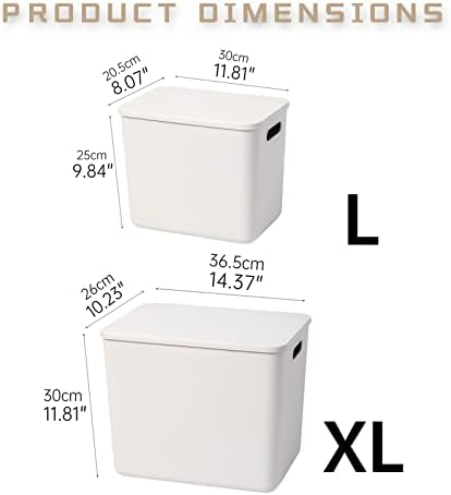 Yishyfier Plastic Storage Baskets With Lid Organizing Container Lidded Knit Storage Organizer Bins for Shelves Drawers Desktop Closet Playroom Classroom Office (4XL+2L, Light grey)