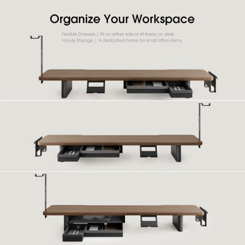 Fenge Modular Dual Monitor Stand Riser with Solid Ash Wood Leg, 42.5" Brown
