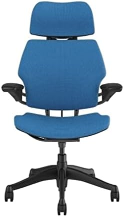 Humanscale Freedom Office Chair with Headrest - Ergonomic Work Chair with Standard Height Adjustable Duron Arms - Wheels for Carpet - Graphite Frame with Azure Corde 4 Fabric