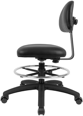 FSS Series Square seat (19"-27") seat Height Chair. Vinyl-for Office, Garage, Desk, Shop, Computer, Doctor, Medical, Easy to Clean! 18" Footring (Black, Mid Stool, Self Braking Casters)