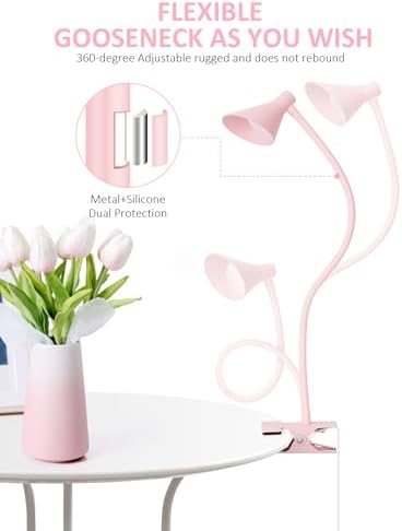 LiFMIRA Pink Small Desk Lamp Clip on LED Reading Light for Bed