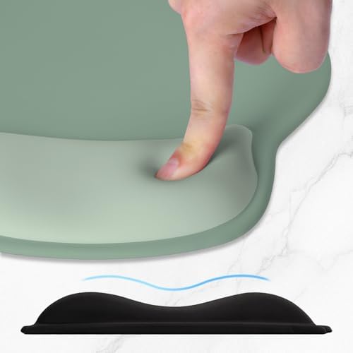 ITNRSIIET Ergonomic Mouse Pad with Wider Memory Foam Wrist Rest +17%, Curved Cushion Reduces Pressure 20%, Pain Relief, Non-Slip, Smooth, Cute Color Desk Accessory, 9.85 x 9 inch, Sage Mint