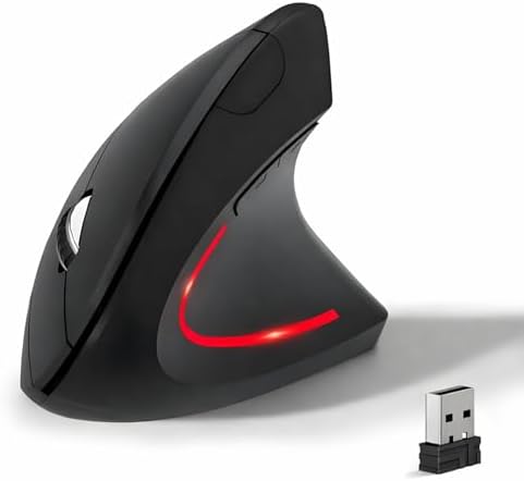 Wireless Ergonomic Mouse, 2.4G Wireless Vertical Ergo Mouse, 800/1200/1600 Adjustable DPI,6 Buttons Ergonomic Mouse for Laptop/MacBook/PC/Desktop-Black
