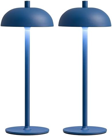 12" Cordless Table Lamps Set of 2, Blue Modern Portable Desk Lamp