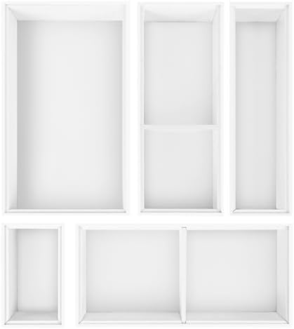 Bamboo Drawer Organizer,5 PCS White Bathroom Tray&Desk Organizers and Storage,Cabinet Divider With Removable Silverware Organization for Kitchen,Utensils,Junk,Office,Makeup