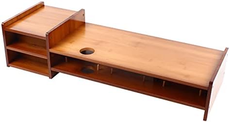 YIYIBYUS Monitor Stand Riser 2-Tier Bamboo Wood Computer Monitor Riser Stand Desktop Organizer Stand with Storage Drawer Laptop Monitor Stand Riser for Home Office