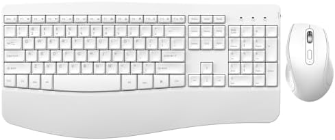 Ergonomic Keyboard and Mouse Combo - Full Size Keyboard Cordless with Palm Wrist Rest Ergonomic Mouse Wireless for Windows Computers Laptops - White(Upgrade)