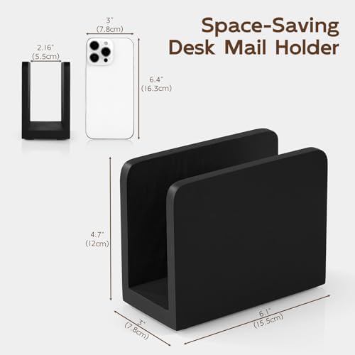 Wood Mail Organizer, Mail Holder for Desk, Black Letter Holder for Countertop, Small Envelope Holder, Desk Organizers and Accessories for Home Office