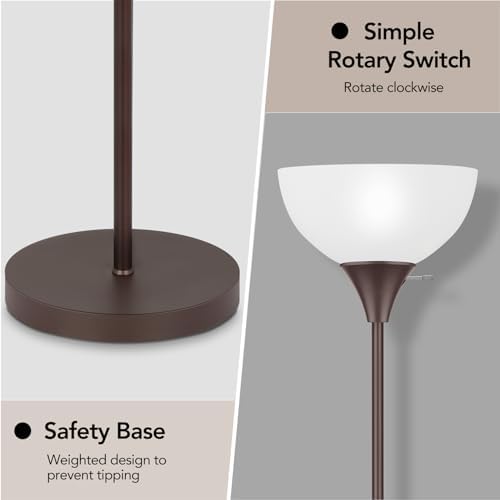 Coucrek Floor Lamp, LED Standing Lamps with White Plastic Shade, Corner Floor Lights for Living Room Bedroom, Rotary Switch, Bulb not Included, Brown
