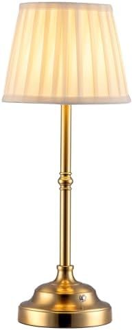 KDG Gold Cordless Portable LED Table Lamp, Beige Fabric Shade Desk Lamp
