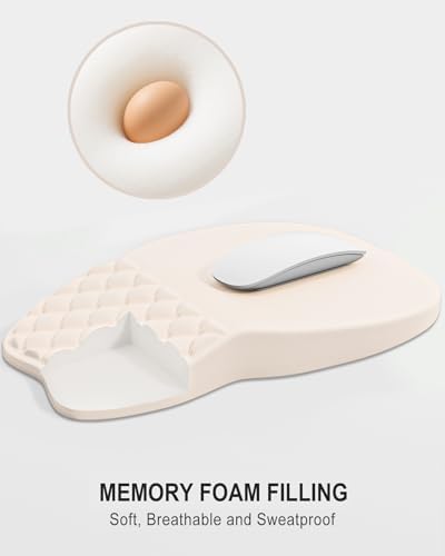 Auhoahsil Ergonomic Mouse Pad with Wrist Rest, Comfortable Slope Computer Mouse Mat with Wrist Support, Memory Foam Filling, Non-Slip Silicone Base, Pain Relief, for Gaming & Work, 8 x 12 in, Beige