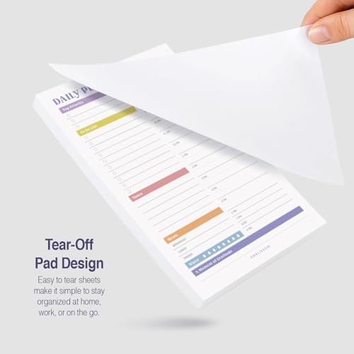 Daily Planner Notepad, 5.5 x 8.5" Tear-Off Pad – 70 Undated Sheets Focus-Enhancing Desktop Organizer with Hourly Schedule, To-Do List for Work, School (White, Colorful, 1 Pack)