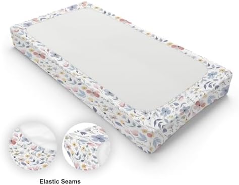Spring Summer Pastel Flowers Leaves Baby Changing Pad Cover, Unisex Floral Nursery Diaper Changing Table Pad Mat Sheet for Boys Girls-16x32