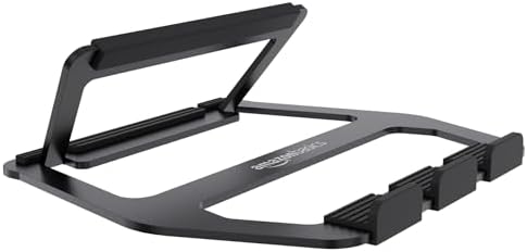Amazon Basics Aluminum Portable Foldable Laptop Stand with Ventilated Cooling, Anti-Slip Design, Travel-Friendly, for Laptops up to 13", Black