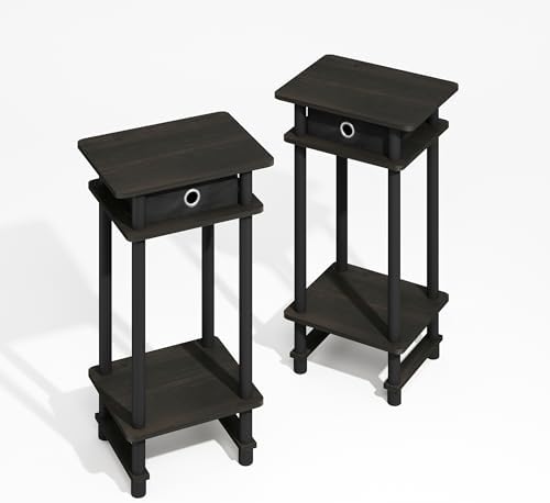 Furinno Turn-N-Tube Set of 2 Toolless 3-Tier Side Table, Black Espresso