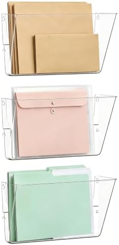 MINDEPOT 3 Pockets Acrylic Wall File Organizer Clear File Holder for Office